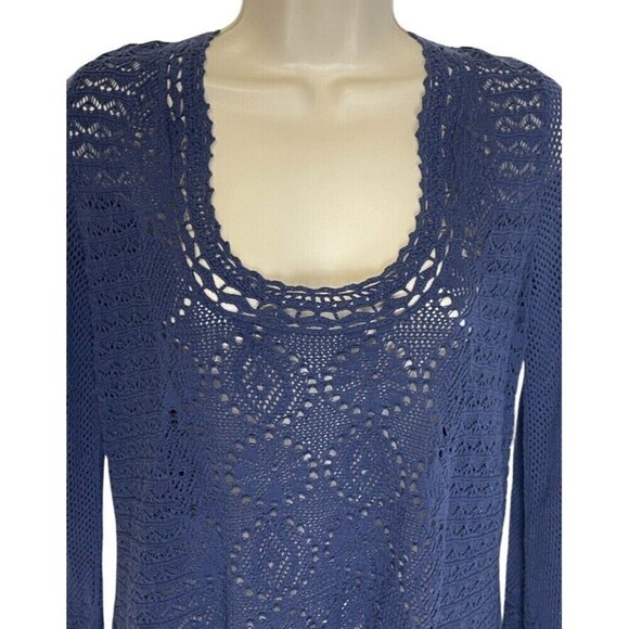 LILLY PULITZER Athena Tunic Size M Navy Crochet Long Sleeve Sheer Resort Beach - Picture 5 of 11